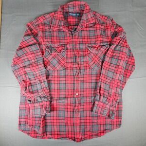 Faded Glory Mens Classic Red Black Plaid Flannel Long Sleeve Button Up Shirt  M